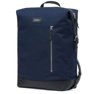 Sandqvist Adam Backpack in Navy Cotton and Black Leather